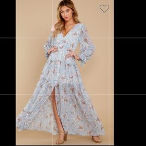Love In Bloom Light Blue Floral Print Maxi Dress!